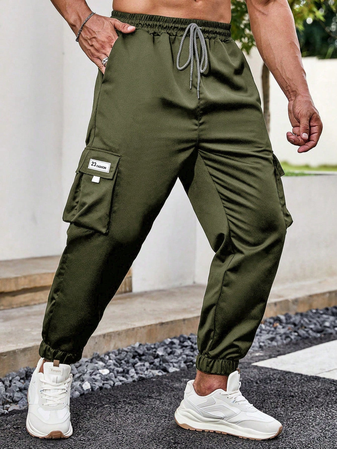 Men’s Cargo Pants – Plus Fit, Letter Patch Detail, Flap Pockets