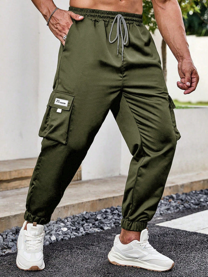 Men’s Cargo Pants – Plus Fit, Letter Patch Detail, Flap Pockets