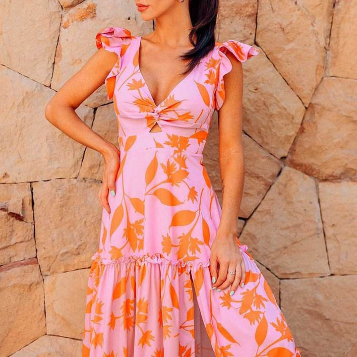Women's Coral Floral Slit Dress