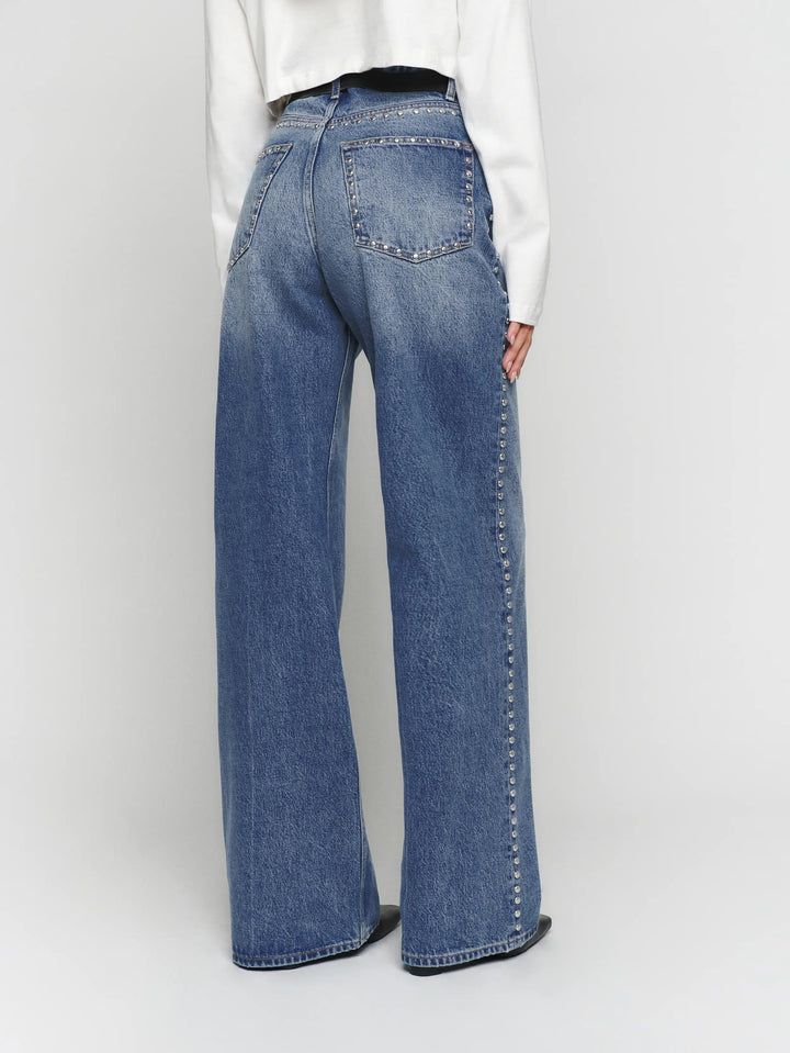 Women's Wide-Leg Denim Jeans With Side Studs