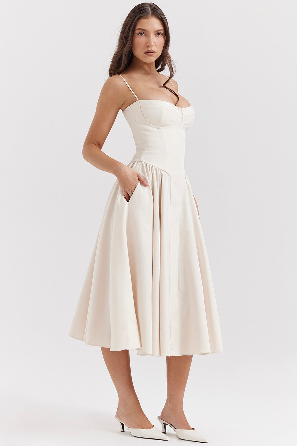 Agastha Midi Vintage Retro Dress Beige / S