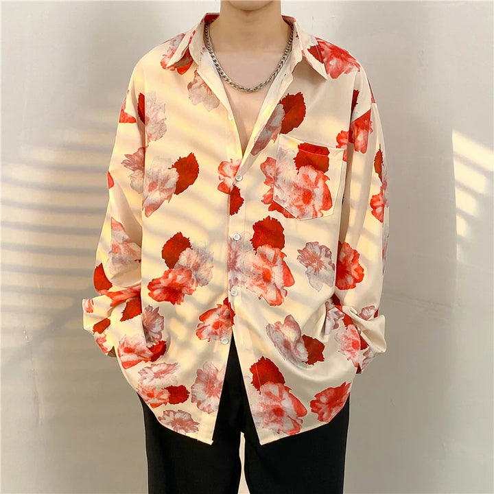 Men's Long-Sleeved Shirt with Floral Print