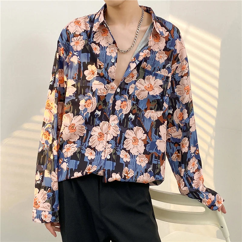 Men's Long-Sleeved Shirt with Floral Print