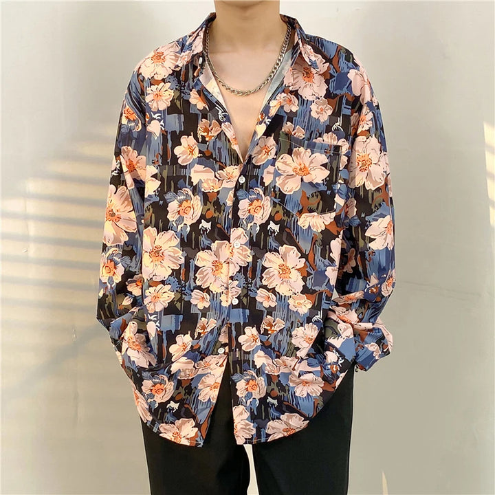 Men's Long-Sleeved Shirt with Floral Print