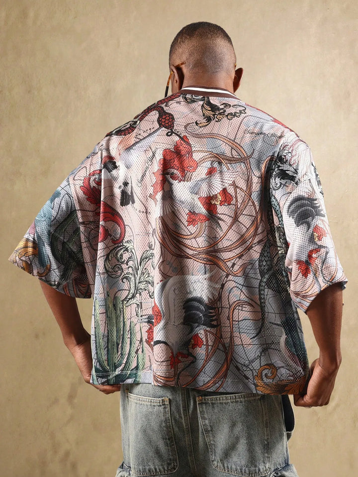 Men's Short-Sleeved Shirt with Animal Print Design