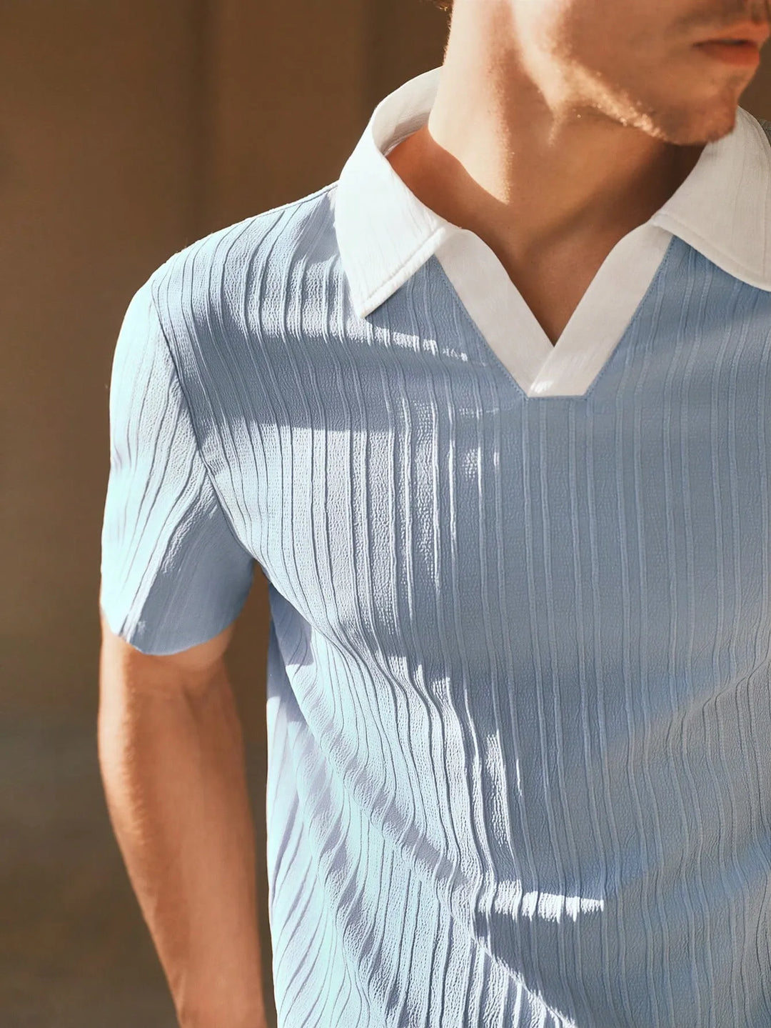 Men's Ribbed Polo Shirt in Sky Blue