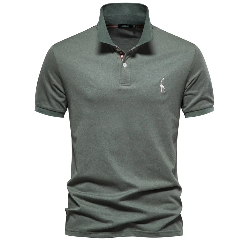 Men's Polo Shirt with Button Placket and Ribbed Cuffs
