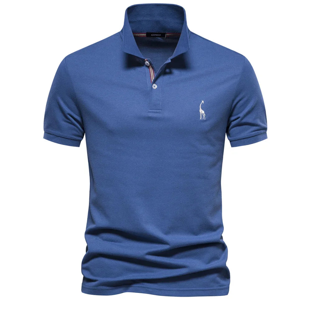 Men's Polo Shirt with Button Placket and Ribbed Cuffs
