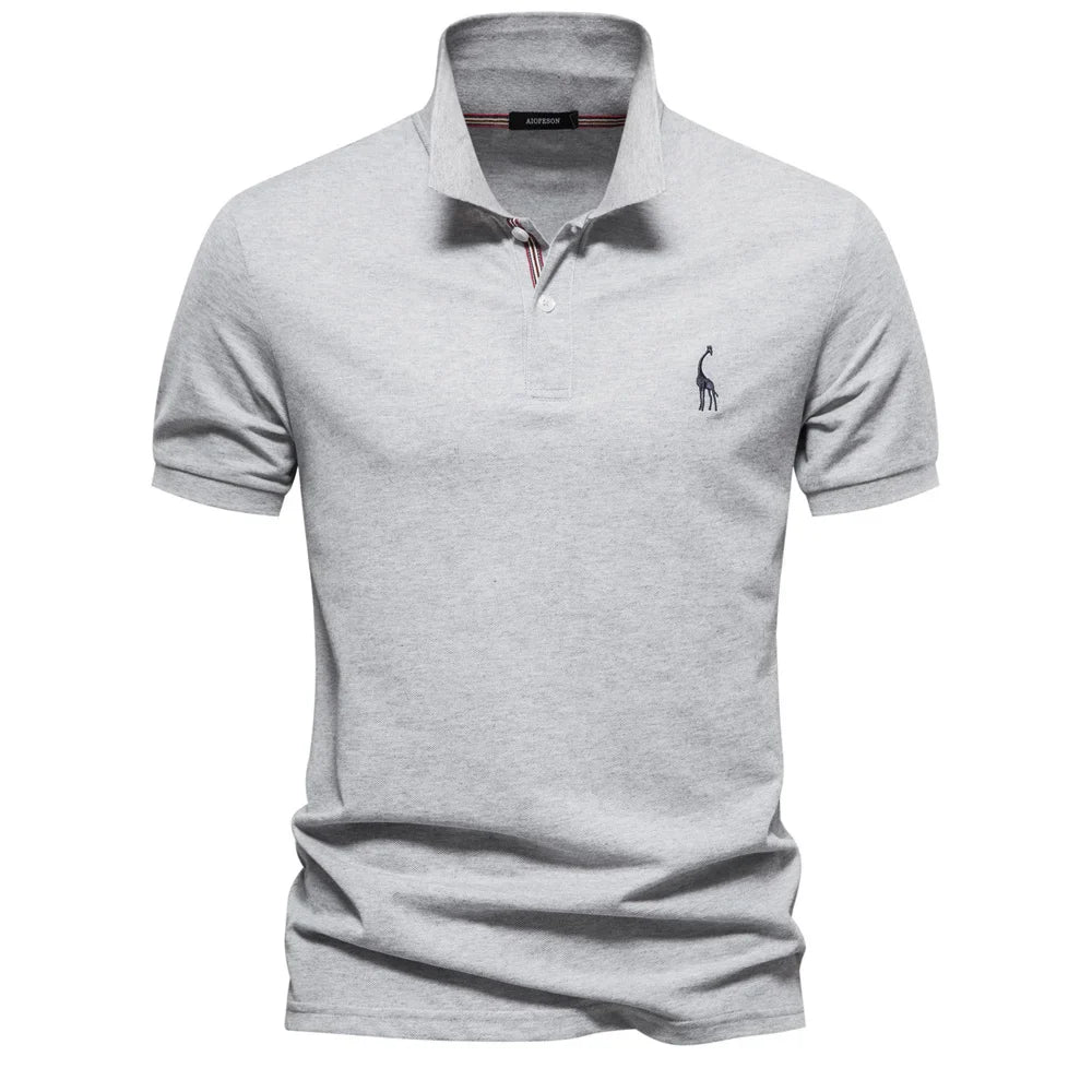 Men's Polo Shirt with Button Placket and Ribbed Cuffs