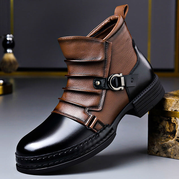 Men's Ankle Boots with Buckle Strap and Rounded Toe