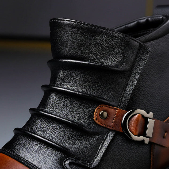 Men's Ankle Boots with Buckle Strap and Rounded Toe