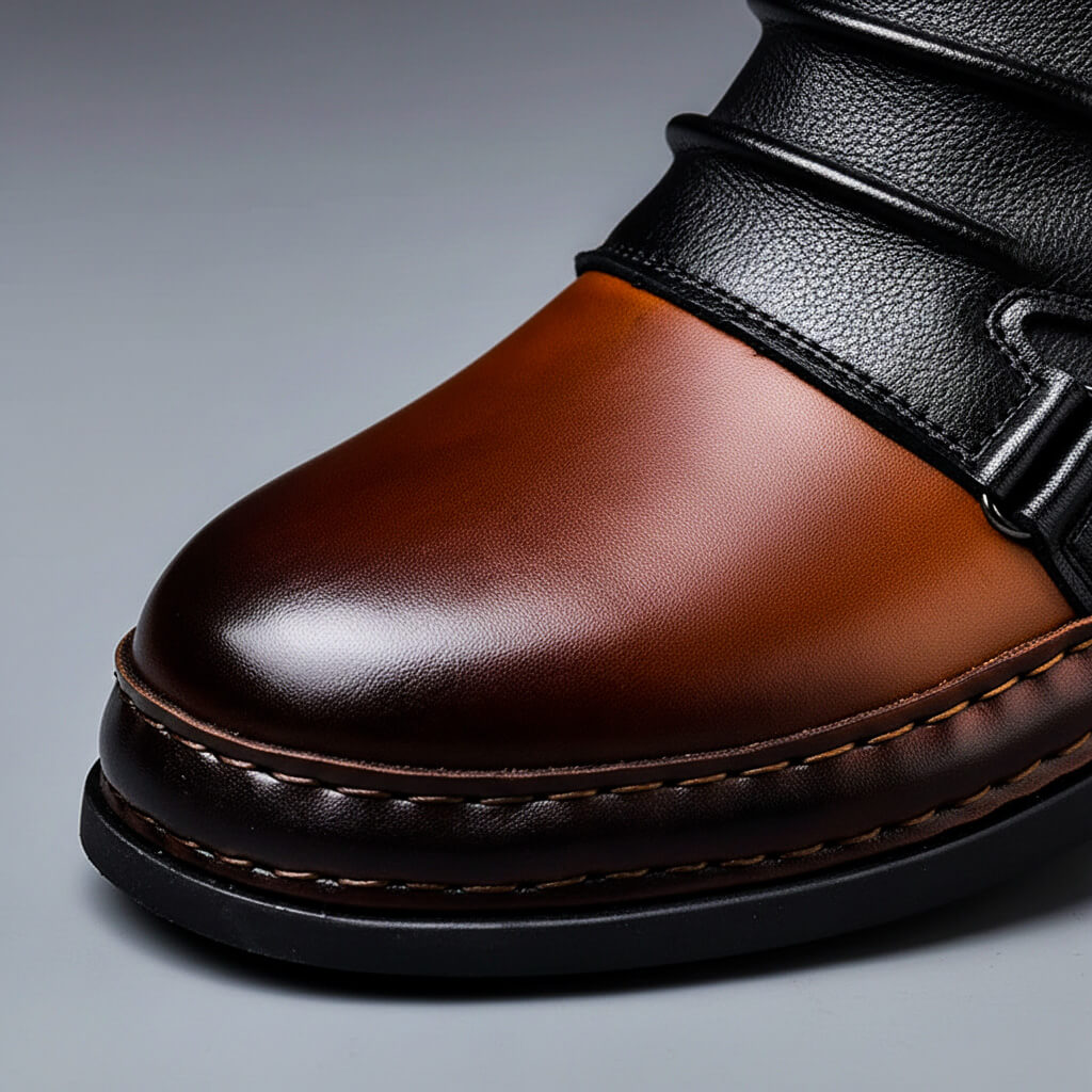 Men's Ankle Boots with Buckle Strap and Rounded Toe