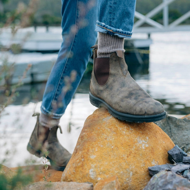 Men's Ankle Chelsea Boots with Double Pull Tabs and Rounded Toe