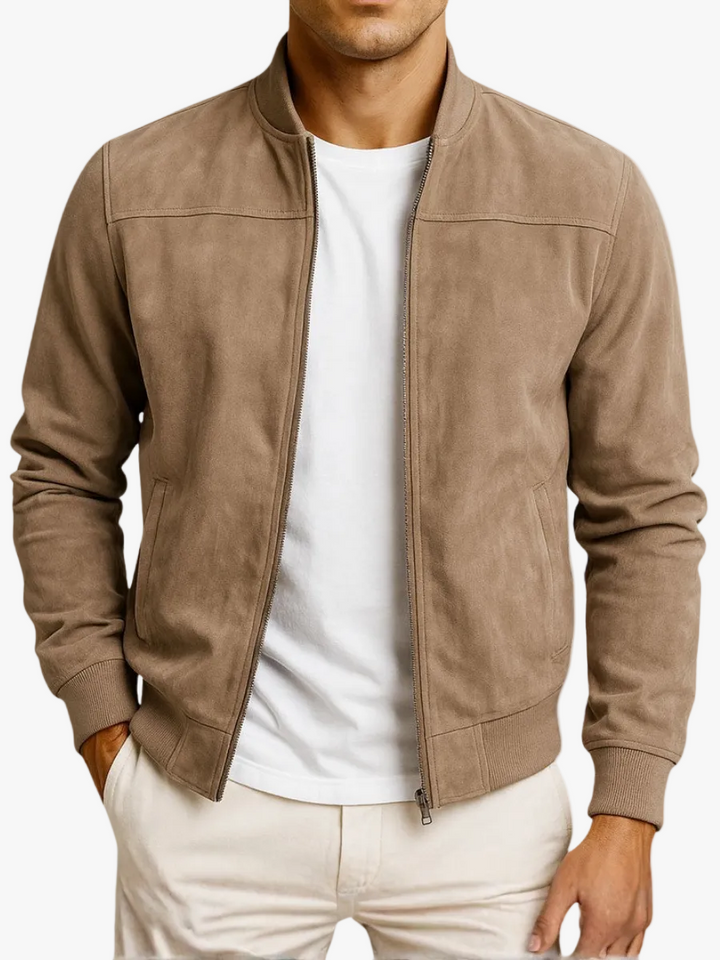 Men's Bomber Jacket with Zip Front and Ribbed Trim