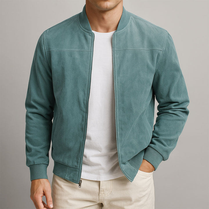 Men's Bomber Jacket with Zip Front and Ribbed Trim