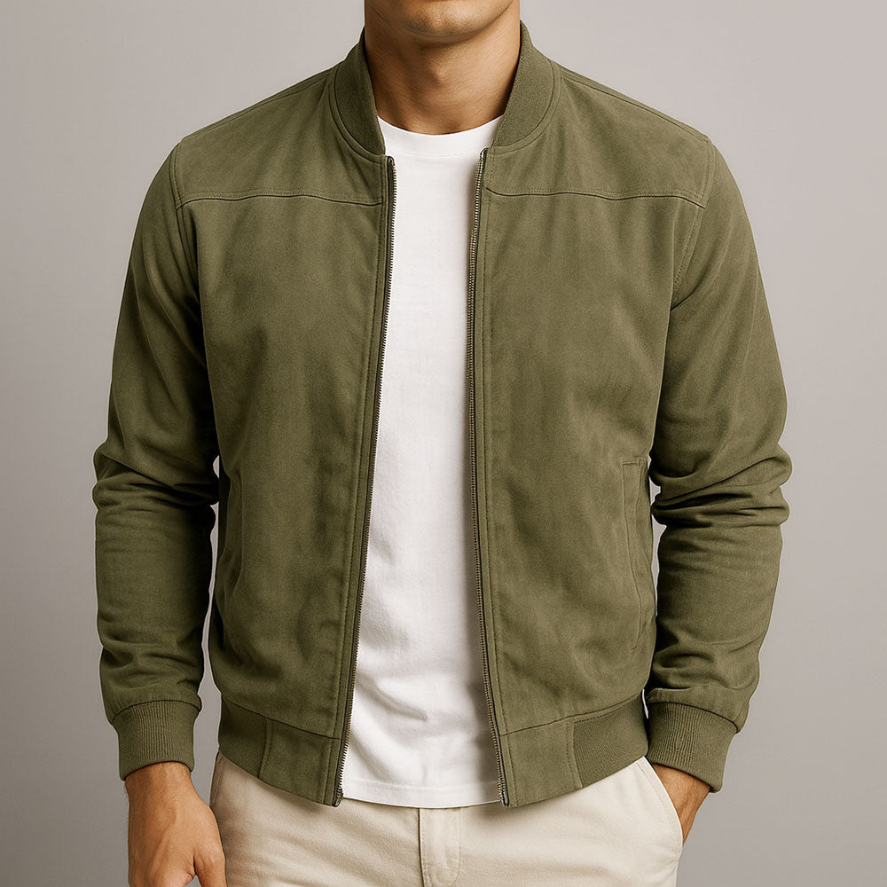 Men's Bomber Jacket with Zip Front and Ribbed Trim