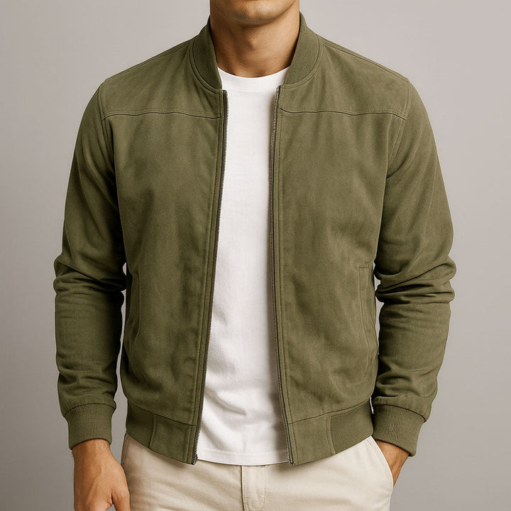 Men's Bomber Jacket with Zip Front and Ribbed Trim