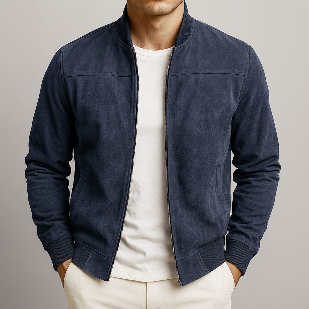 Men's Bomber Jacket with Zip Front and Ribbed Trim