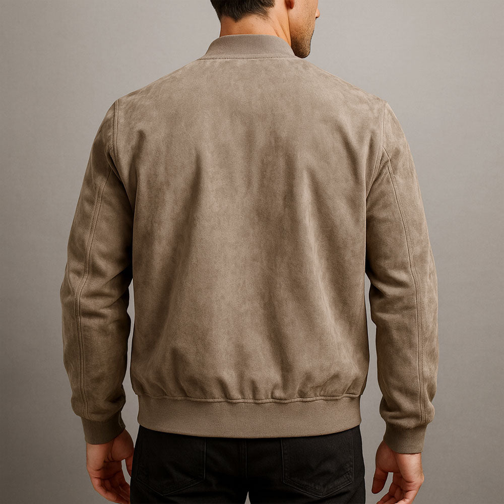 Men's Bomber Jacket with Zip Front and Ribbed Trim
