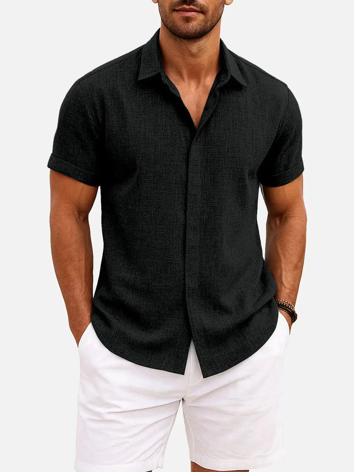 Men's Button-Up Shirt with Short-Sleeve and Cuffed Sleeves