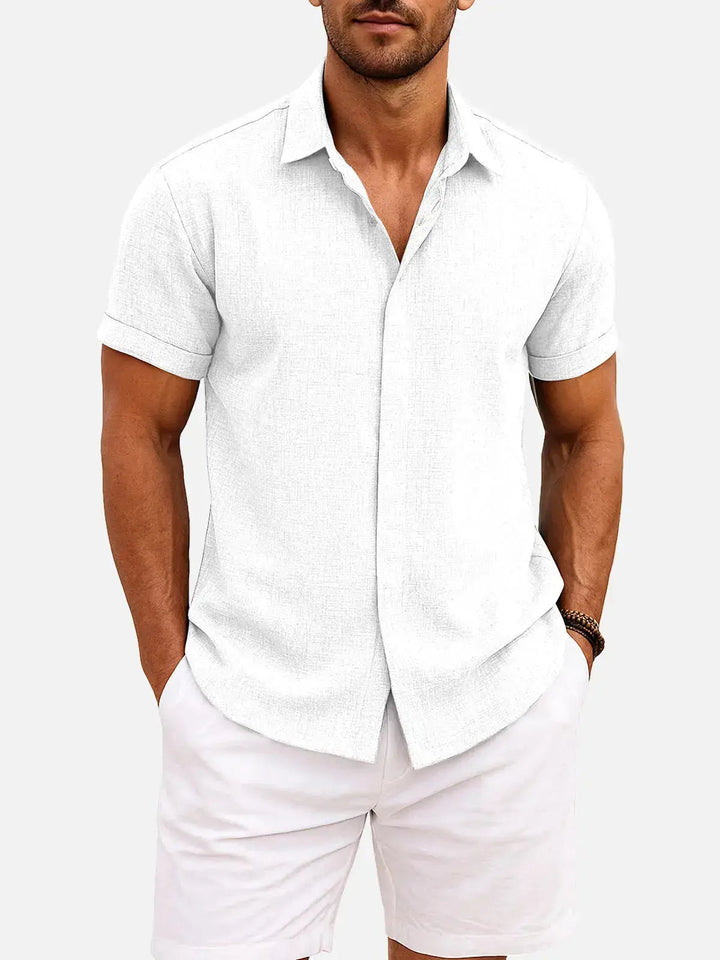 Men's Button-Up Shirt with Short-Sleeve and Cuffed Sleeves