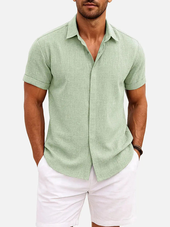 Men's Button-Up Shirt with Short-Sleeve and Cuffed Sleeves