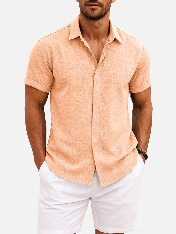 Men's Button-Up Shirt with Short-Sleeve and Cuffed Sleeves