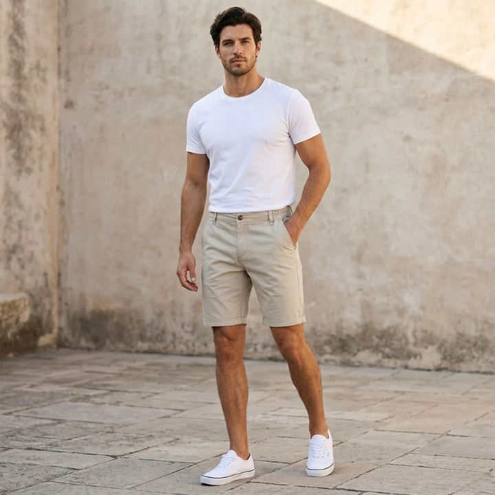 Men’s Chino Shorts with Button Closure and Side Pockets
