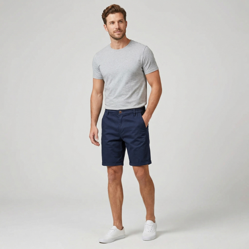 Men’s Chino Shorts with Button Closure and Side Pockets