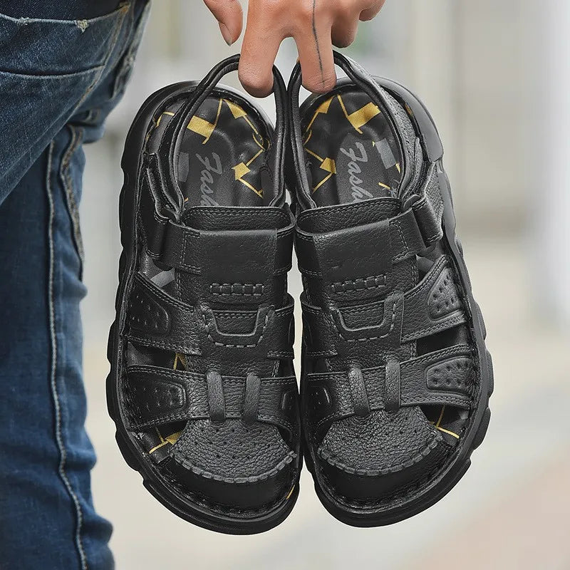 Men's Fisherman Sandals with Closed-Toe and Hook-and-Loop Fastener