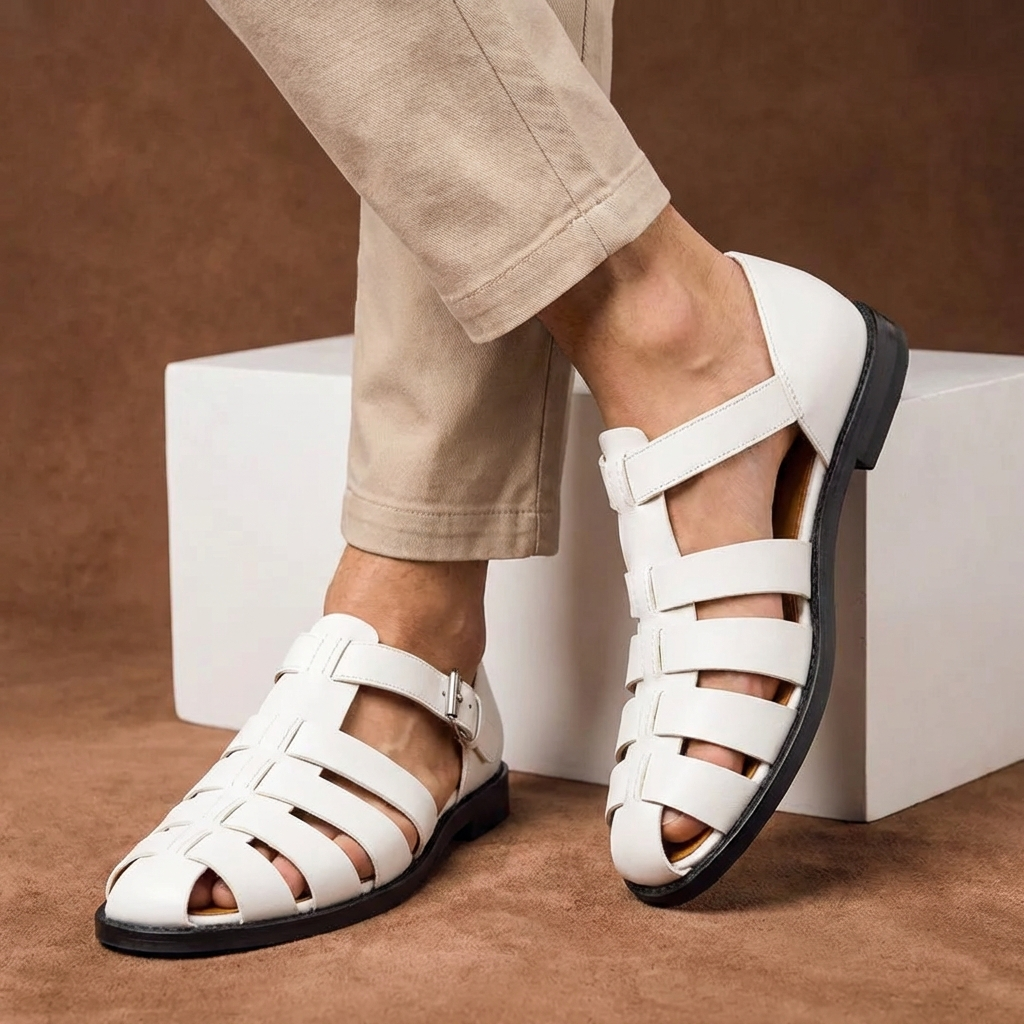 Men’s Fisherman Sandals with Interwoven Straps and Buckle Closure