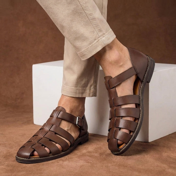 Men’s Fisherman Sandals with Interwoven Straps and Buckle Closure