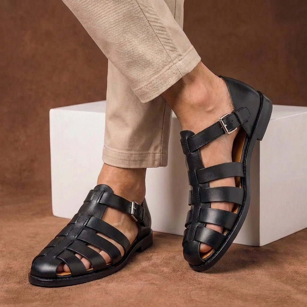 Men’s Fisherman Sandals with Interwoven Straps and Buckle Closure
