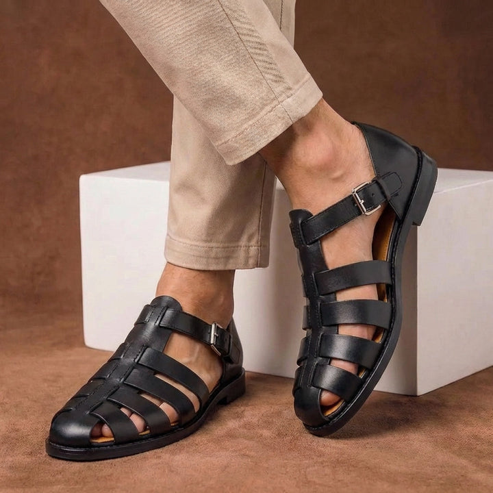 Men’s Fisherman Sandals with Interwoven Straps and Buckle Closure