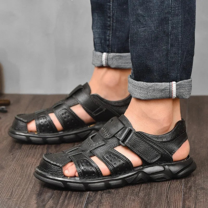 Men's Fisherman Style Sandals with Overlapping Bands and Thick Sole