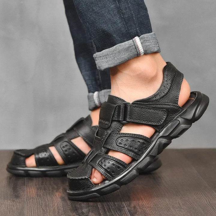 Men's Fisherman Style Sandals with Overlapping Bands and Thick Sole