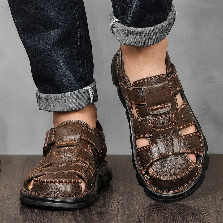Men's Fisherman Style Sandals with Overlapping Bands and Thick Sole