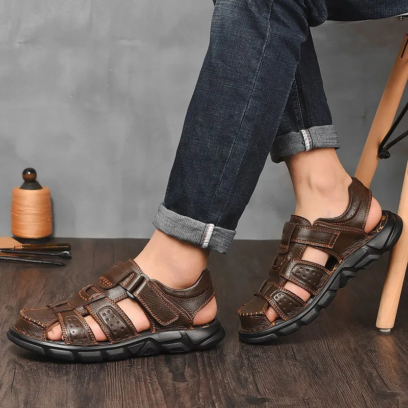 Men's Fisherman Style Sandals with Overlapping Bands and Thick Sole