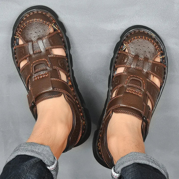 Men's Fisherman Style Sandals with Overlapping Bands and Thick Sole