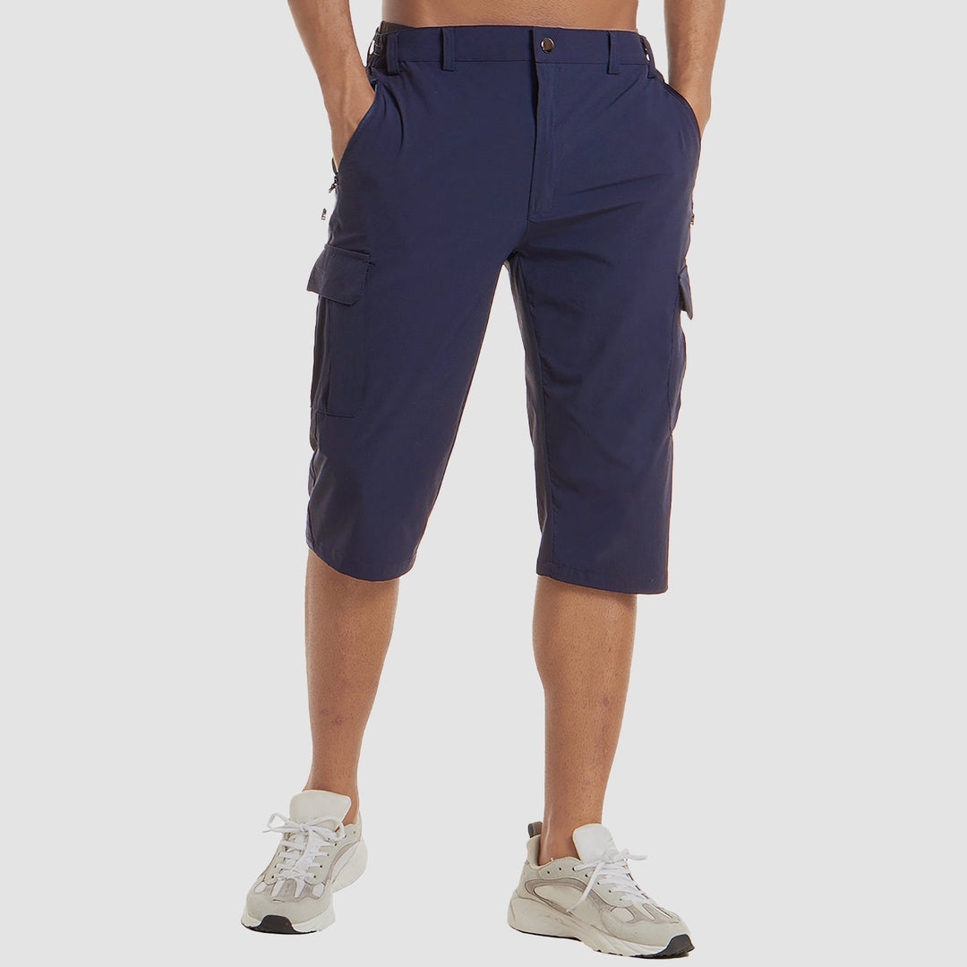 Men’s Knee-Length Cargo Shorts with Flap Pockets and Button Closure
