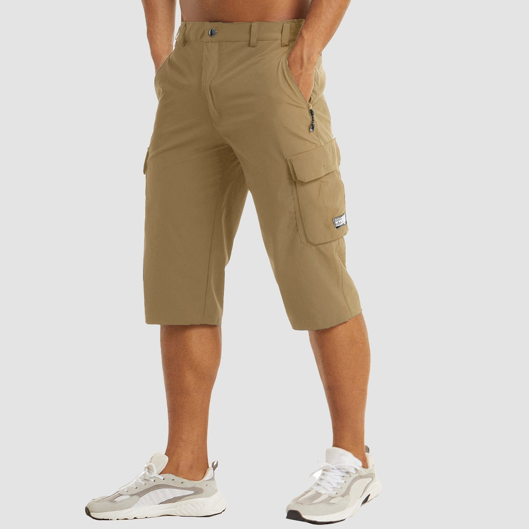 Men’s Knee-Length Cargo Shorts with Flap Pockets and Button Closure