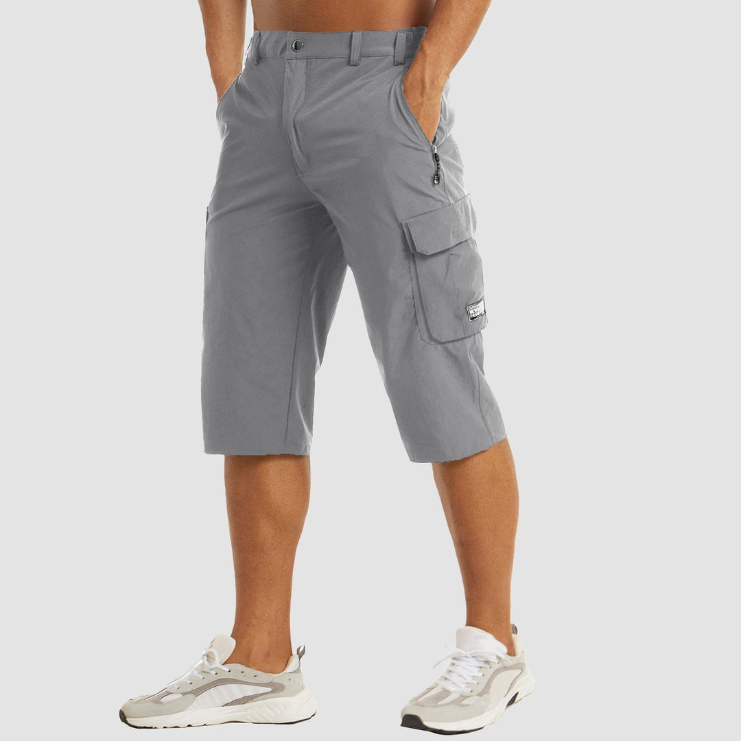 Men’s Knee-Length Cargo Shorts with Flap Pockets and Button Closure