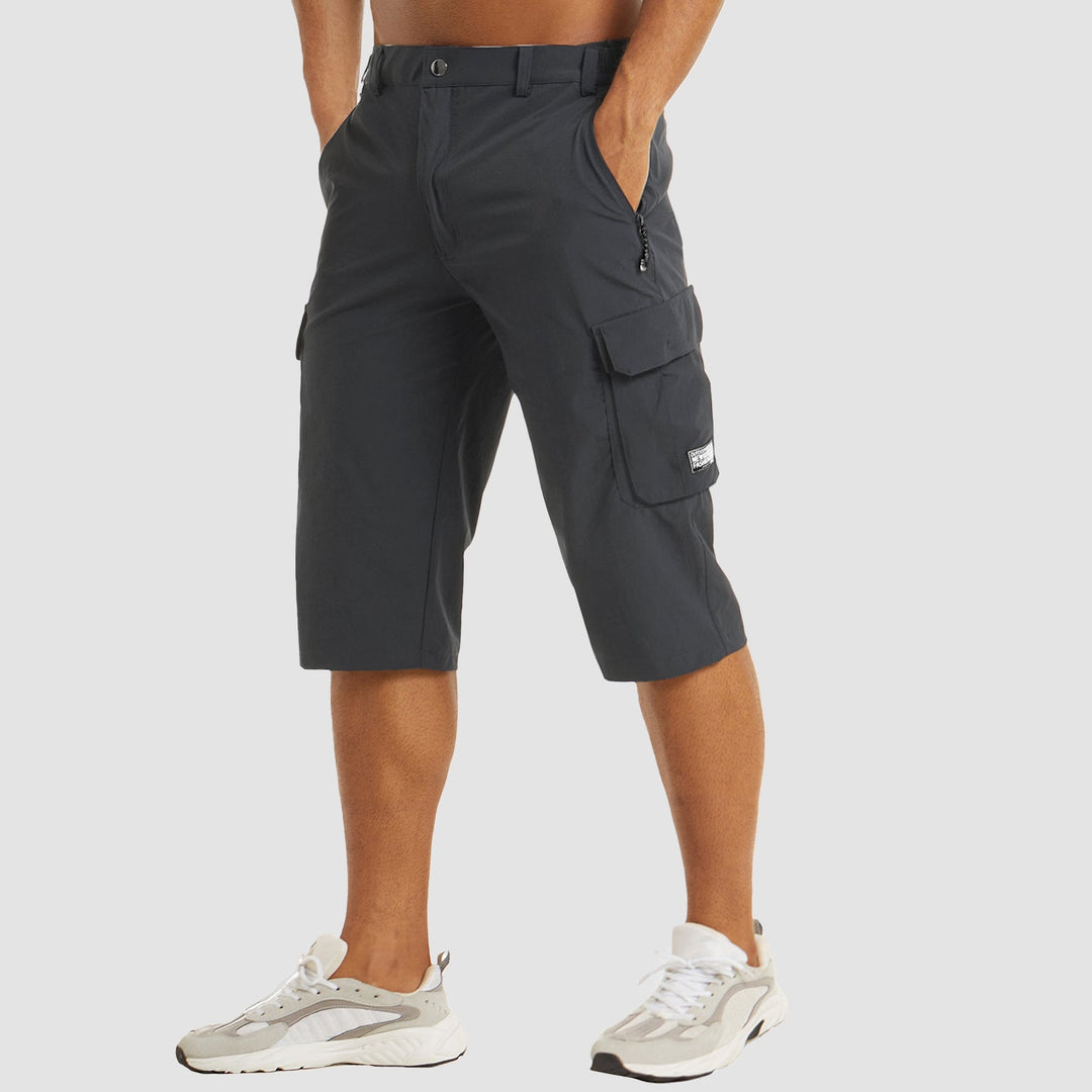 Men’s Knee-Length Cargo Shorts with Flap Pockets and Button Closure