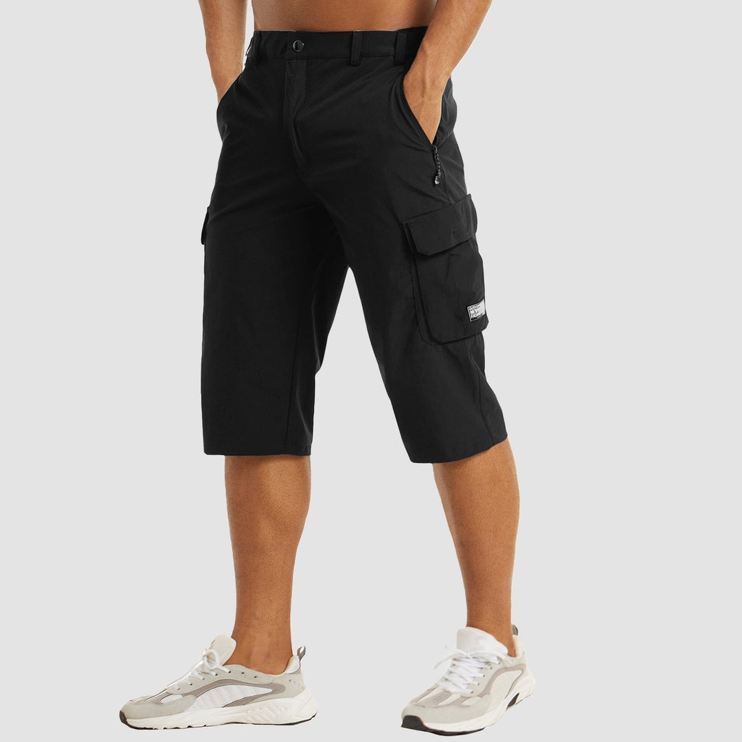 Men’s Knee-Length Cargo Shorts with Flap Pockets and Button Closure