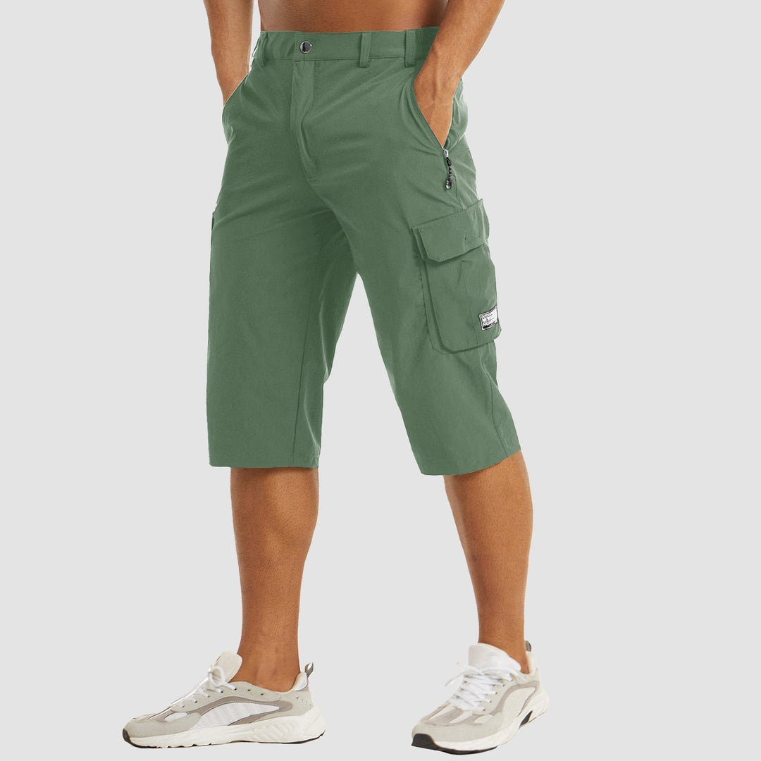 Men’s Knee-Length Cargo Shorts with Flap Pockets and Button Closure