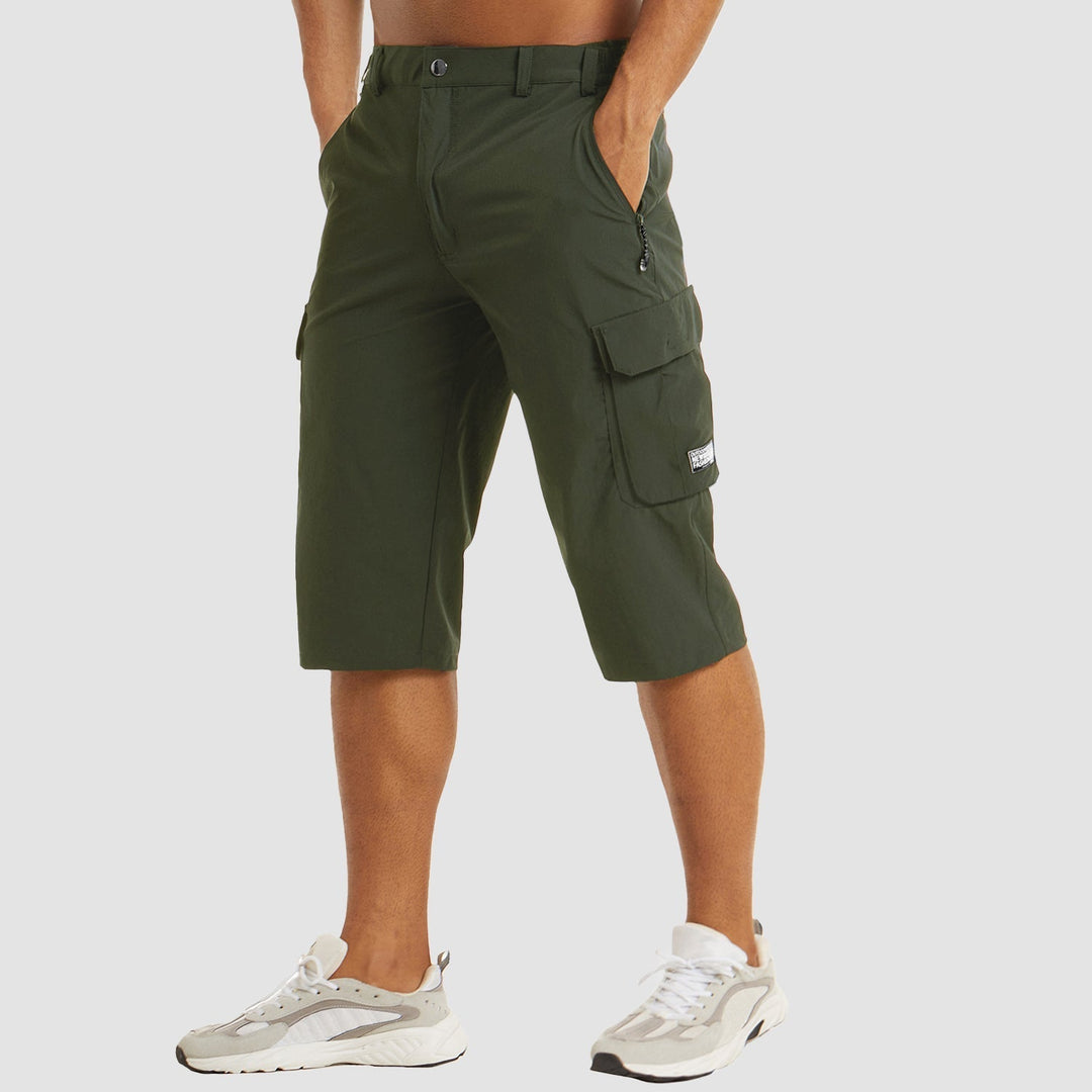 Men’s Knee-Length Cargo Shorts with Flap Pockets and Button Closure