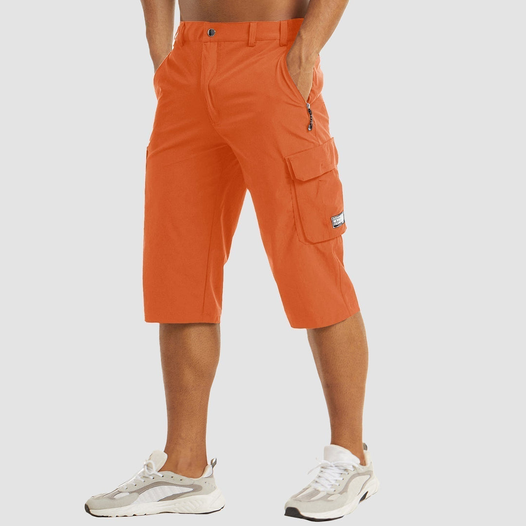 Men’s Knee-Length Cargo Shorts with Flap Pockets and Button Closure