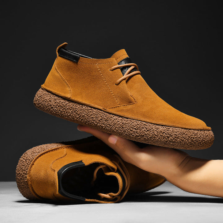 Men’s Lace-Up Shoes with Rounded Toe and Thick Sole