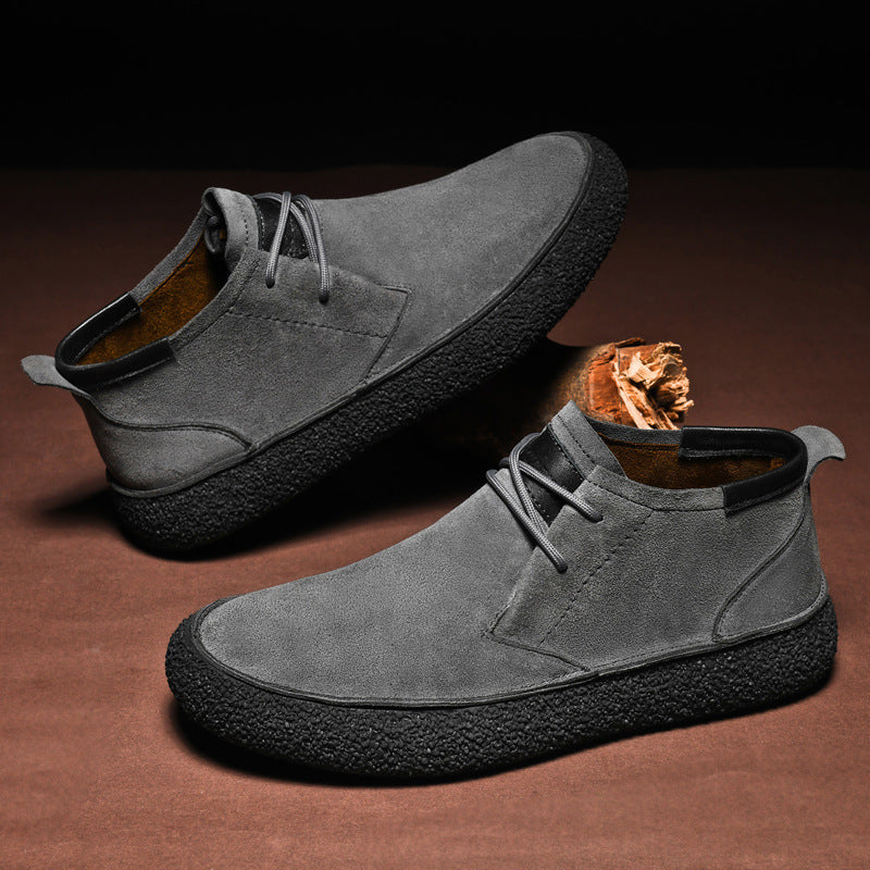 Men’s Lace-Up Shoes with Rounded Toe and Thick Sole