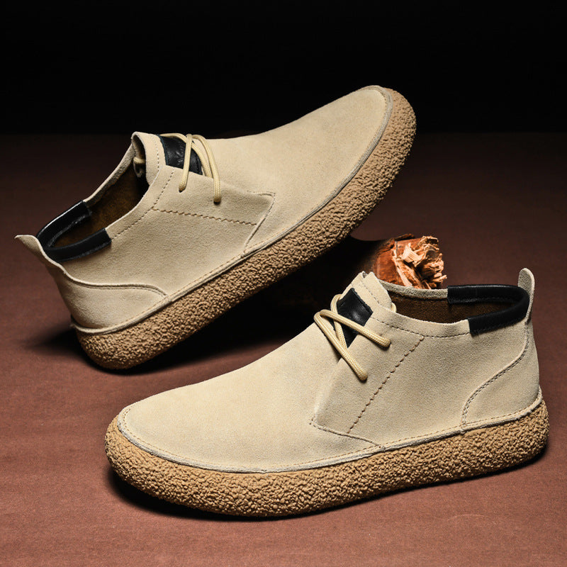 Men’s Lace-Up Shoes with Rounded Toe and Thick Sole
